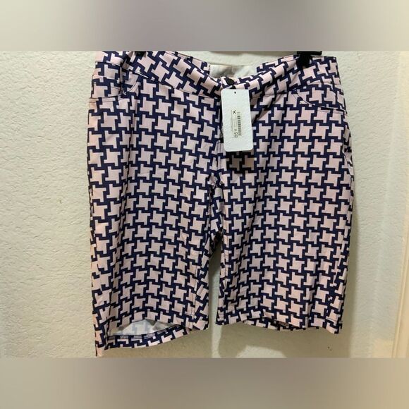 Shebeest Skinny Americano 9.5” Dog’s tooth Navy Bermuda  Print Cycle Shorts XL - Picture 1 of 10